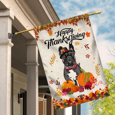 Happy Thanksgiving Funny French Bulldog Flag Fall Pumpkin Farmhouse Autumn Thanksgiving | siriusteestore