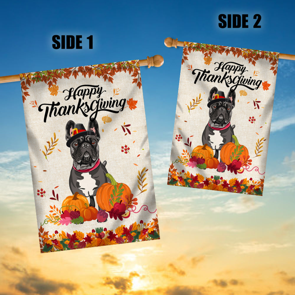 Happy Thanksgiving Funny French Bulldog Flag Fall Pumpkin Farmhouse Autumn Thanksgiving | siriusteestore