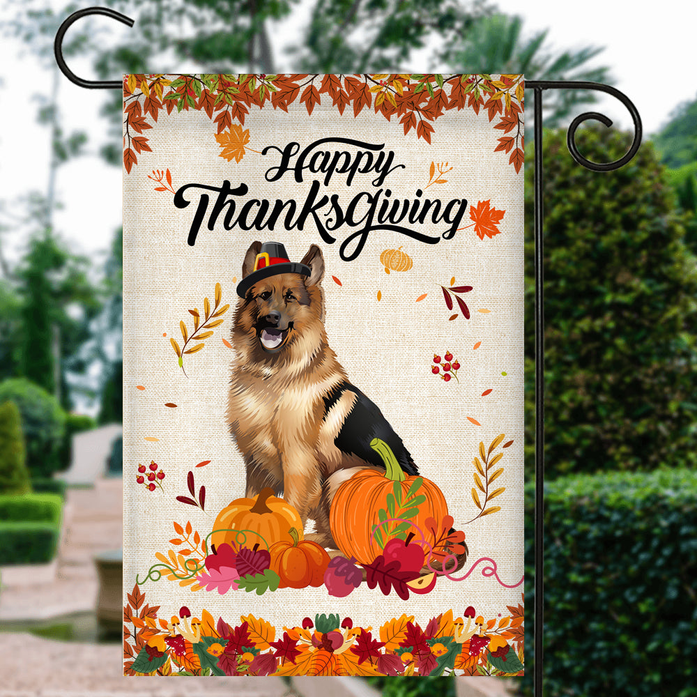 Happy Thanksgiving Funny German Shepherd Flag Fall Pumpkin Farmhouse Autumn Thanksgiving | siriusteestore
