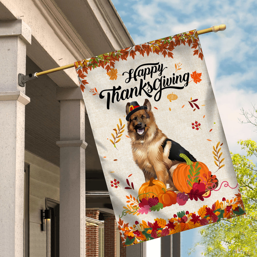 Happy Thanksgiving Funny German Shepherd Flag Fall Pumpkin Farmhouse Autumn Thanksgiving | siriusteestore