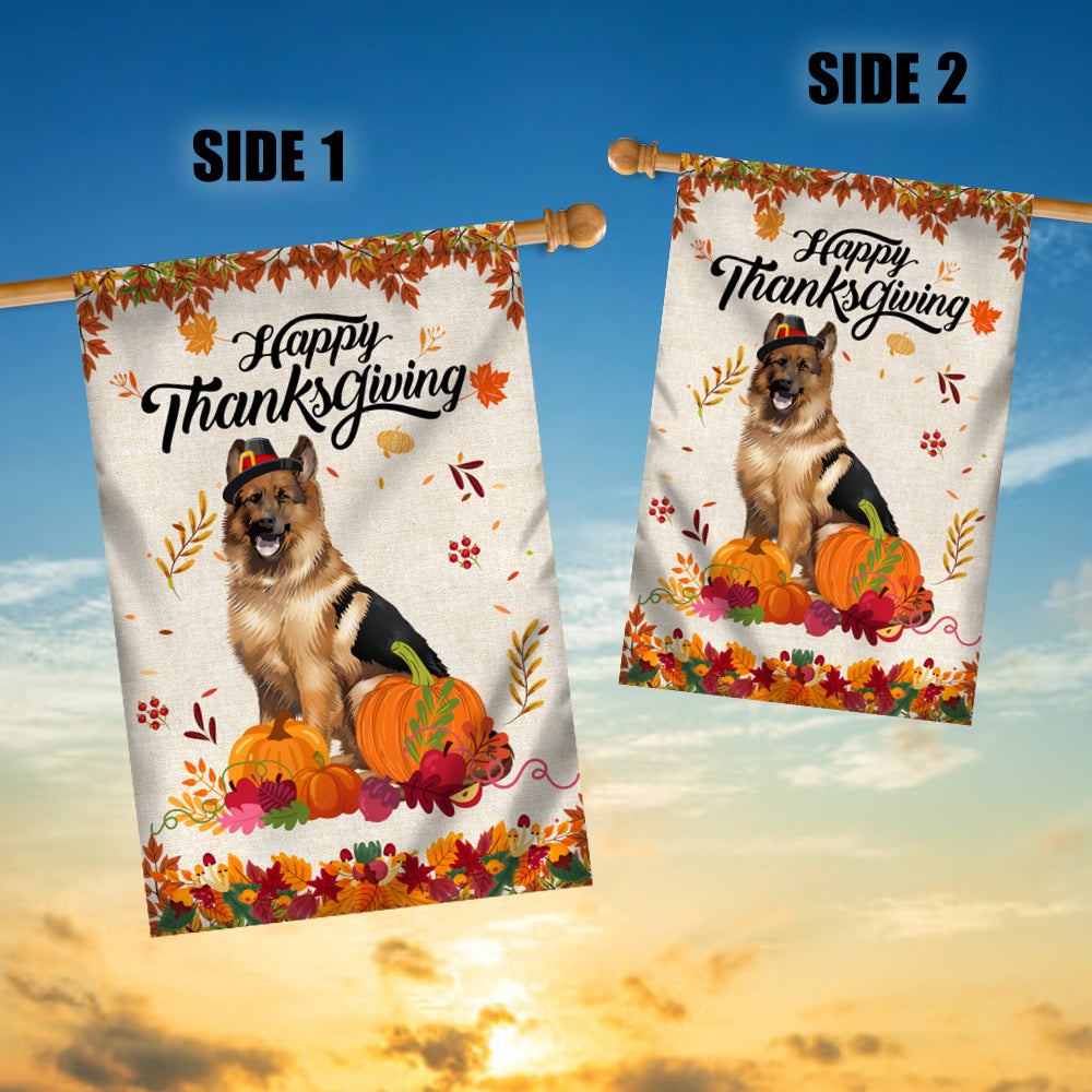 Happy Thanksgiving Funny German Shepherd Flag Fall Pumpkin Farmhouse Autumn Thanksgiving | siriusteestore