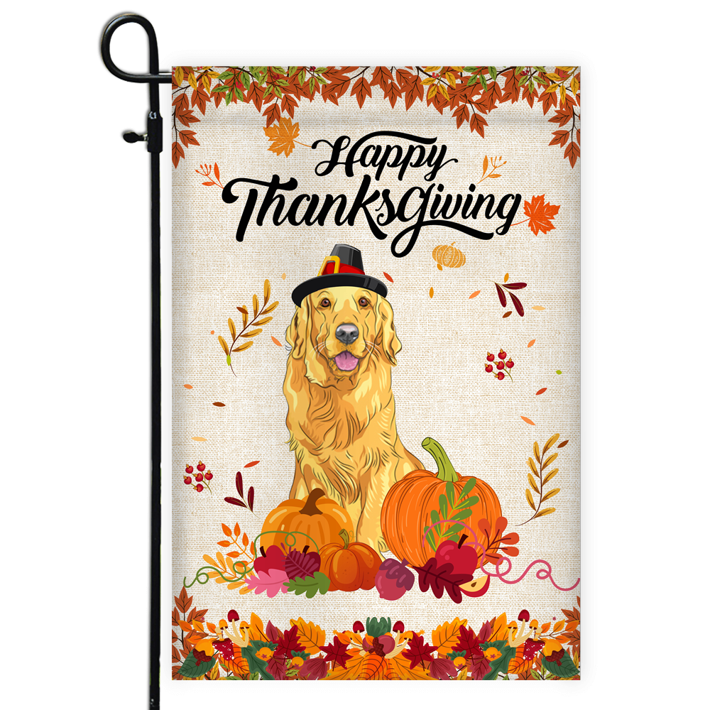 Happy Thanksgiving Funny Golden Retriever Flag Fall Pumpkin Farmhouse Autumn Thanksgiving | siriusteestore