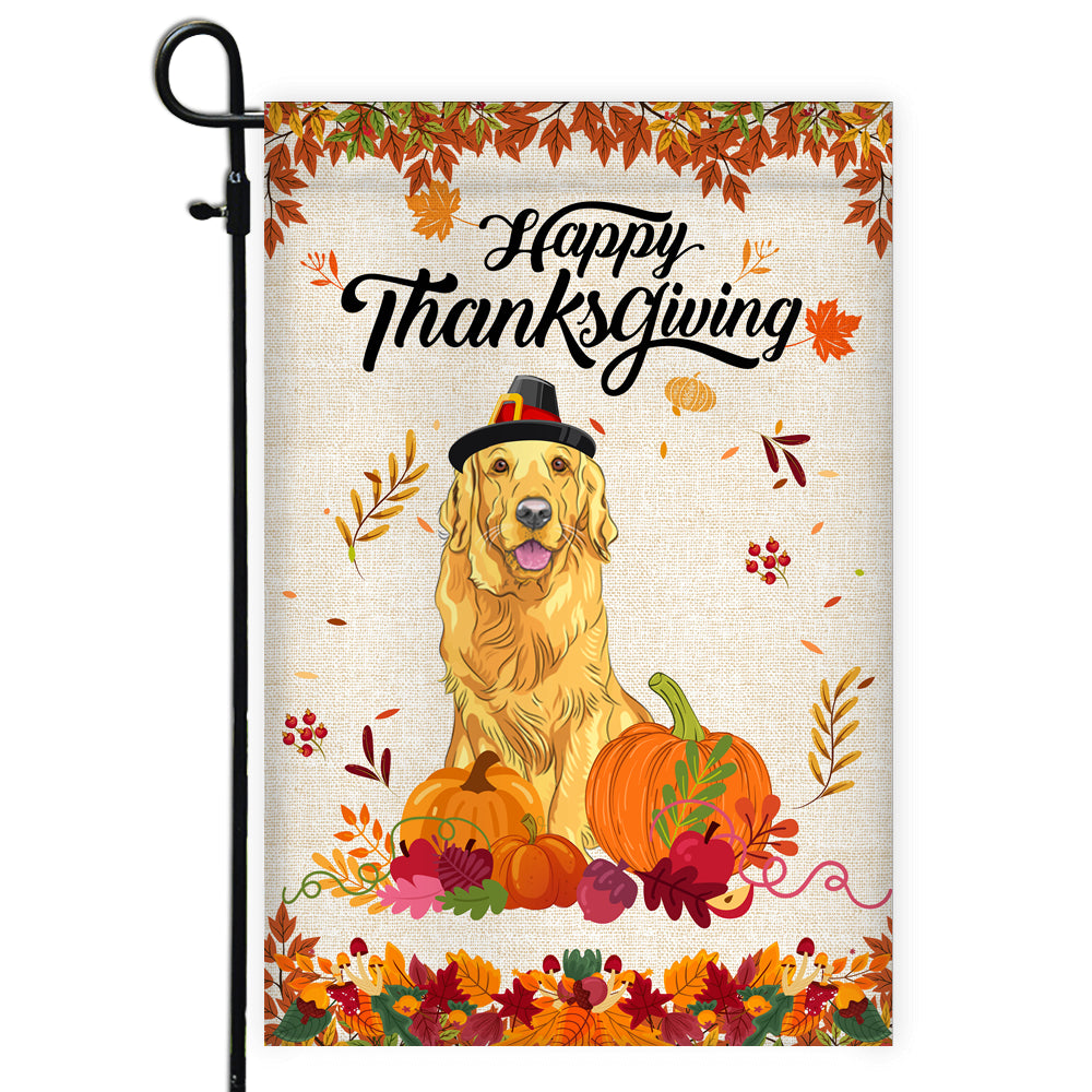 Happy Thanksgiving Funny Golden Retriever Flag Fall Pumpkin Farmhouse Autumn Thanksgiving | siriusteestore