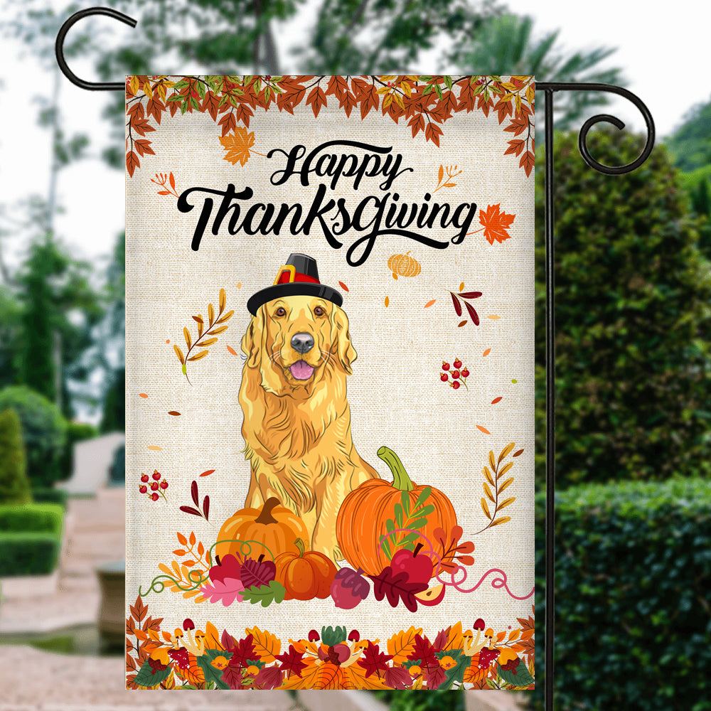Happy Thanksgiving Funny Golden Retriever Flag Fall Pumpkin Farmhouse Autumn Thanksgiving | siriusteestore