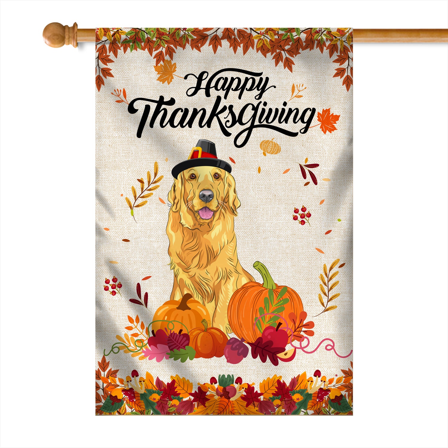 Happy Thanksgiving Funny Golden Retriever Flag Fall Pumpkin Farmhouse Autumn Thanksgiving | siriusteestore