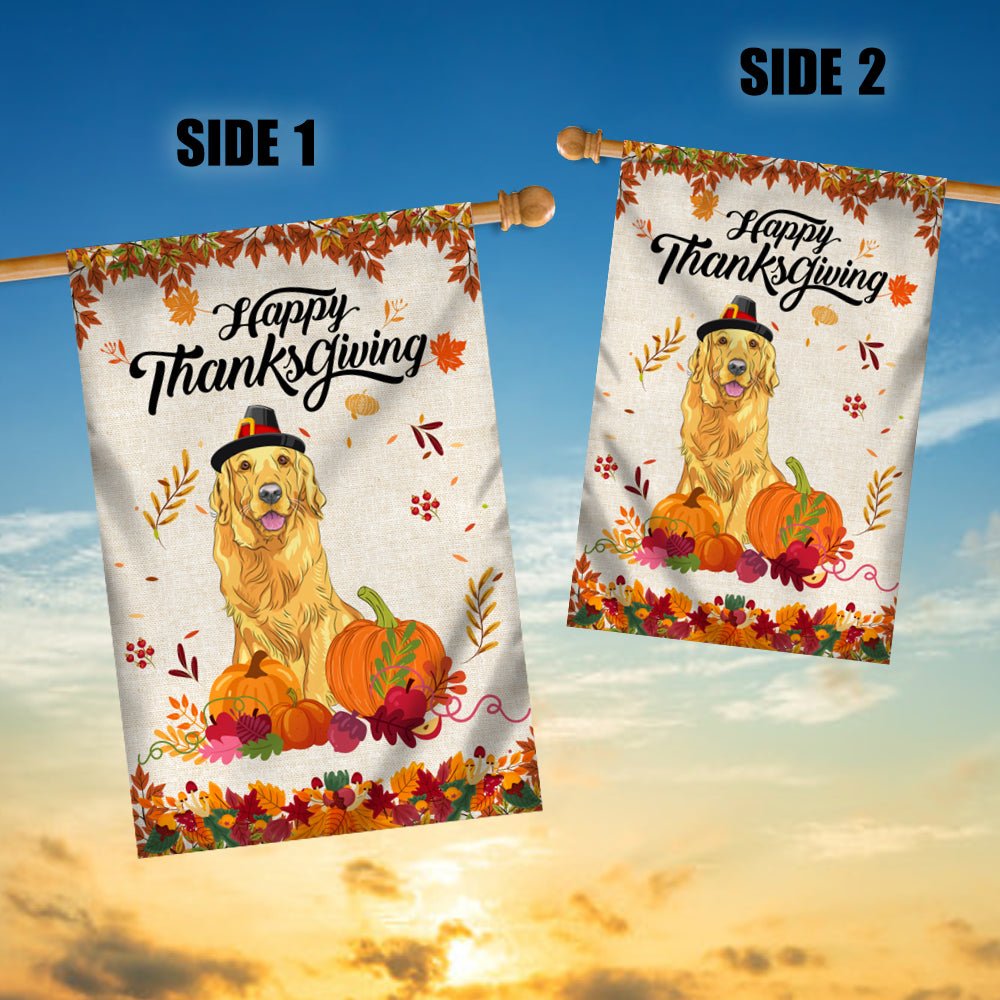 Happy Thanksgiving Funny Golden Retriever Flag Fall Pumpkin Farmhouse Autumn Thanksgiving | siriusteestore
