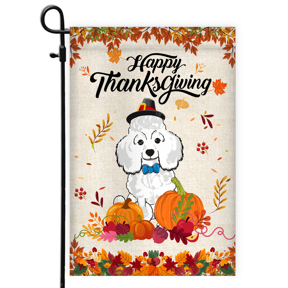 Happy Thanksgiving Funny Poodle Flag Fall Pumpkin Farmhouse Autumn Thanksgiving | siriusteestore