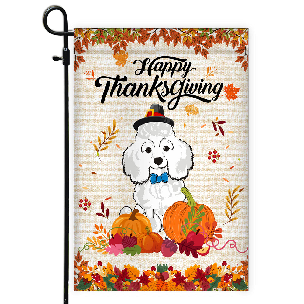 Happy Thanksgiving Funny Poodle Flag Fall Pumpkin Farmhouse Autumn Thanksgiving | siriusteestore
