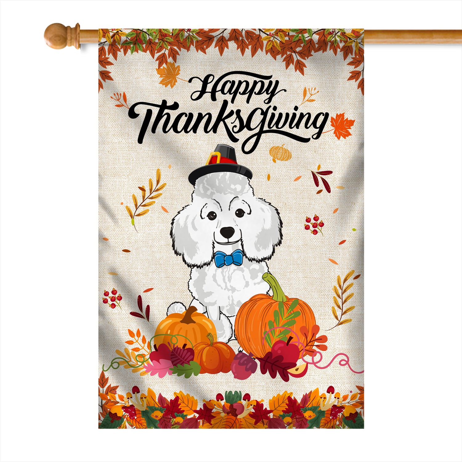 Happy Thanksgiving Funny Poodle Flag Fall Pumpkin Farmhouse Autumn Thanksgiving | siriusteestore