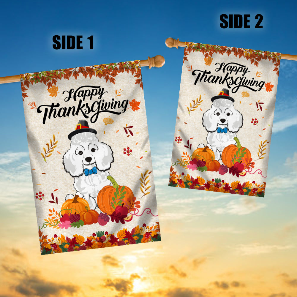 Happy Thanksgiving Funny Poodle Flag Fall Pumpkin Farmhouse Autumn Thanksgiving | siriusteestore