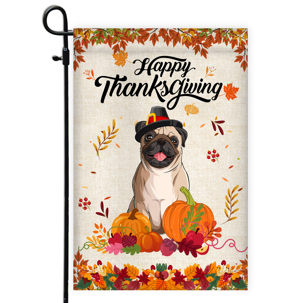 Happy Thanksgiving Funny Pug Flag Fall Pumpkin Farmhouse Autumn Thanksgiving | siriusteestore