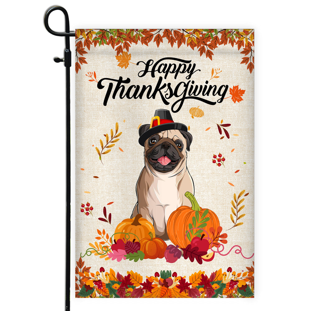 Happy Thanksgiving Funny Pug Flag Fall Pumpkin Farmhouse Autumn Thanksgiving | siriusteestore