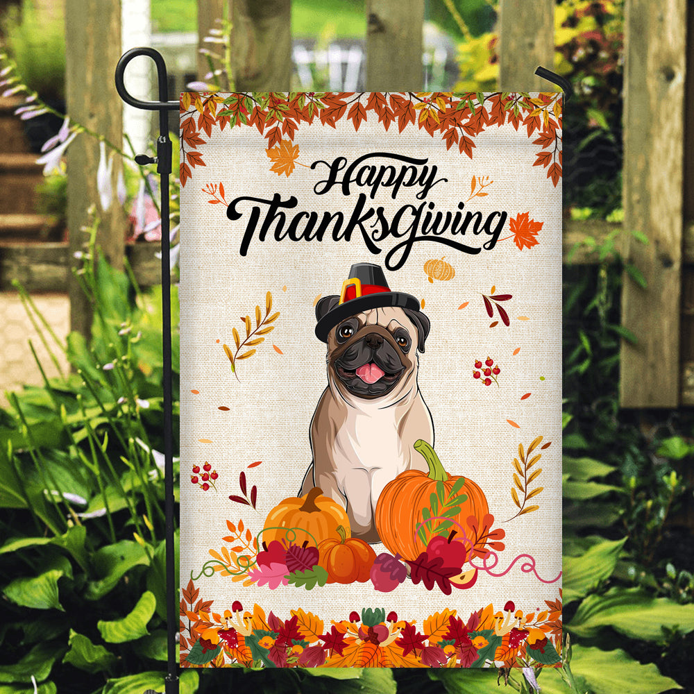 Happy Thanksgiving Funny Pug Flag Fall Pumpkin Farmhouse Autumn Thanksgiving | siriusteestore