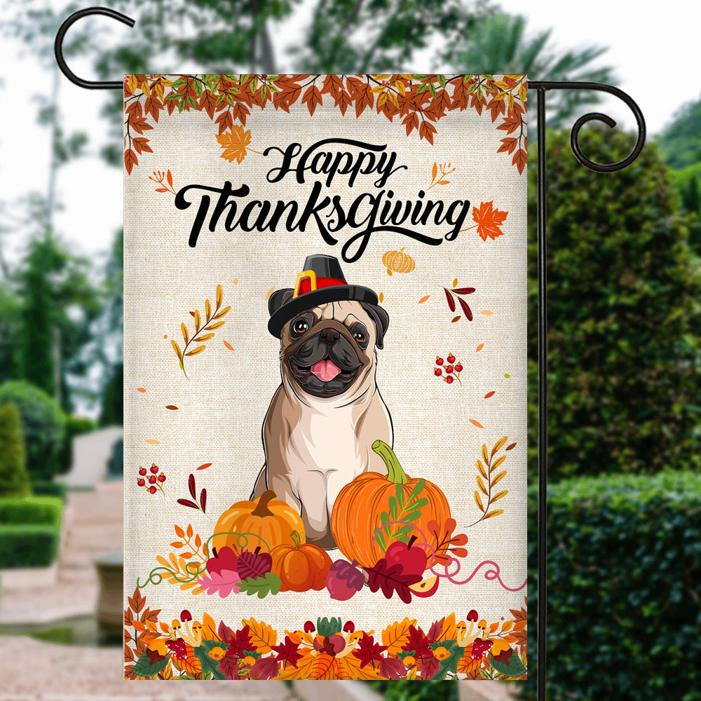 Happy Thanksgiving Funny Pug Flag Fall Pumpkin Farmhouse Autumn Thanksgiving | siriusteestore
