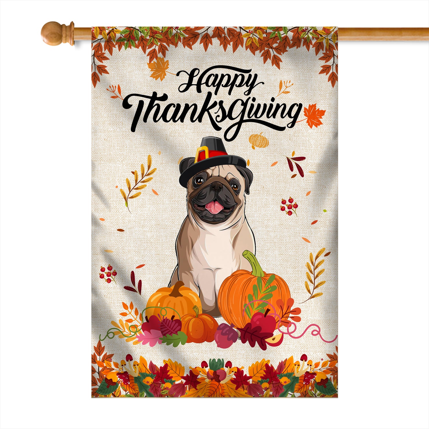 Happy Thanksgiving Funny Pug Flag Fall Pumpkin Farmhouse Autumn Thanksgiving | siriusteestore