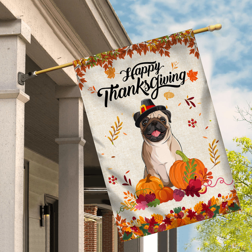 Happy Thanksgiving Funny Pug Flag Fall Pumpkin Farmhouse Autumn Thanksgiving | siriusteestore