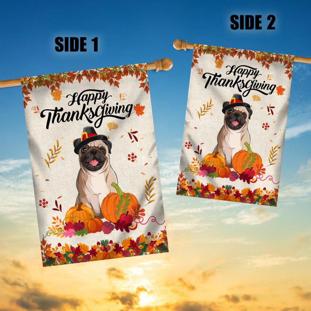 Happy Thanksgiving Funny Pug Flag Fall Pumpkin Farmhouse Autumn Thanksgiving | siriusteestore
