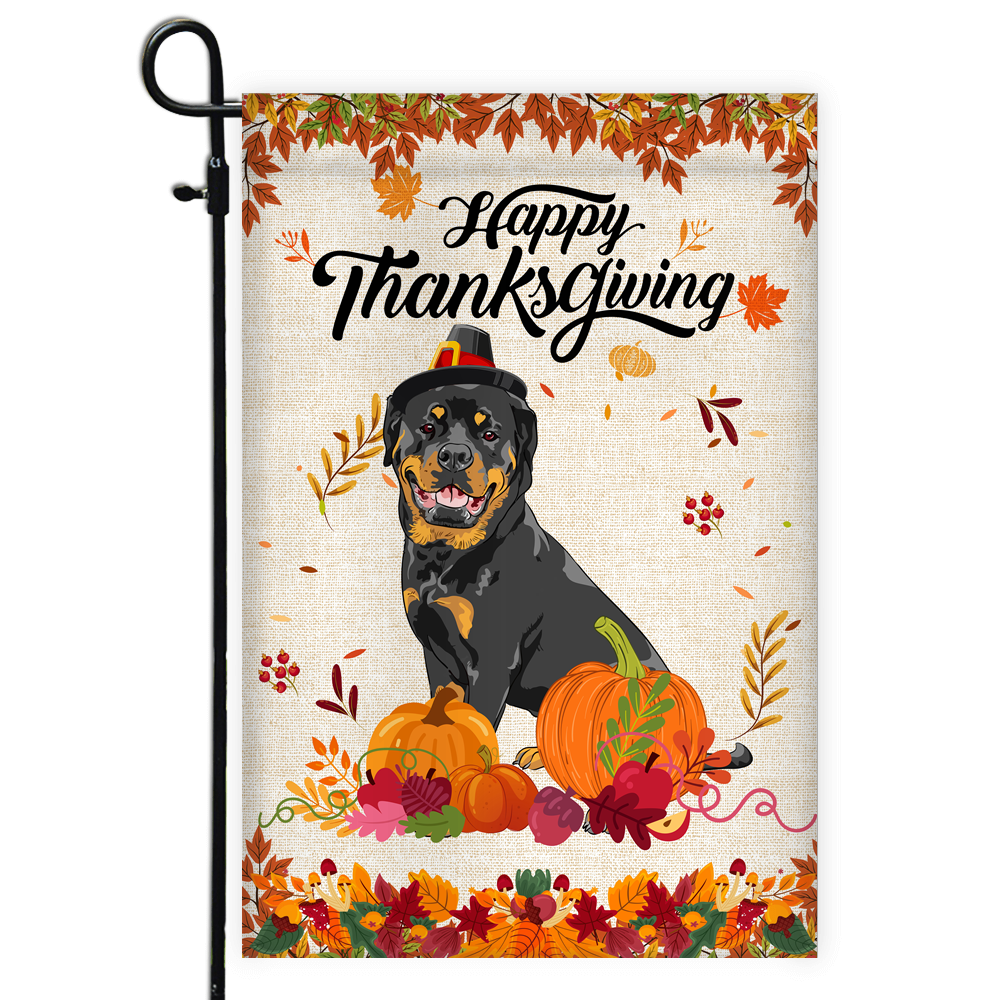 Happy Thanksgiving Funny Rottweiler Flag Fall Pumpkin Farmhouse Autumn Thanksgiving | siriusteestore