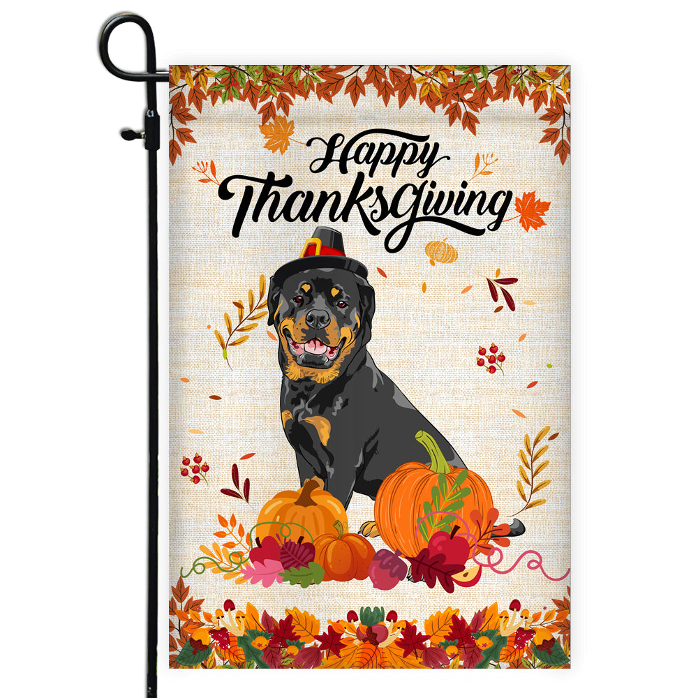 Happy Thanksgiving Funny Rottweiler Flag Fall Pumpkin Farmhouse Autumn Thanksgiving | siriusteestore