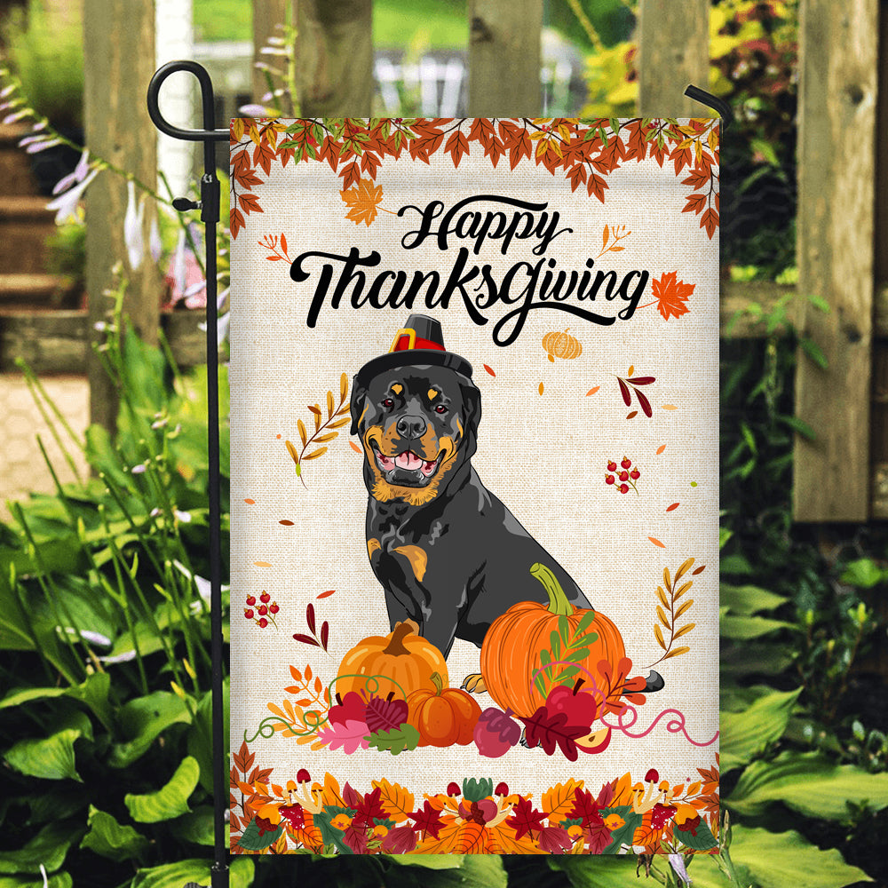Happy Thanksgiving Funny Rottweiler Flag Fall Pumpkin Farmhouse Autumn Thanksgiving | siriusteestore
