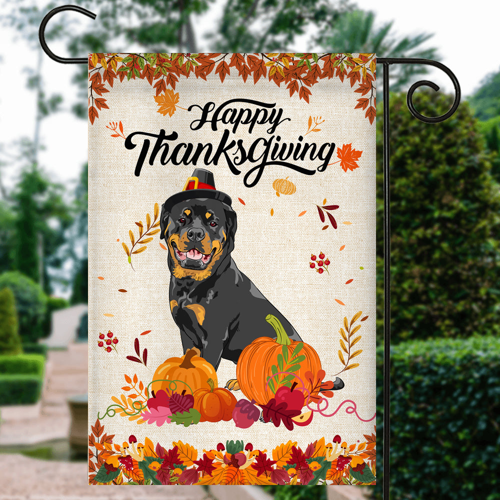 Happy Thanksgiving Funny Rottweiler Flag Fall Pumpkin Farmhouse Autumn Thanksgiving | siriusteestore