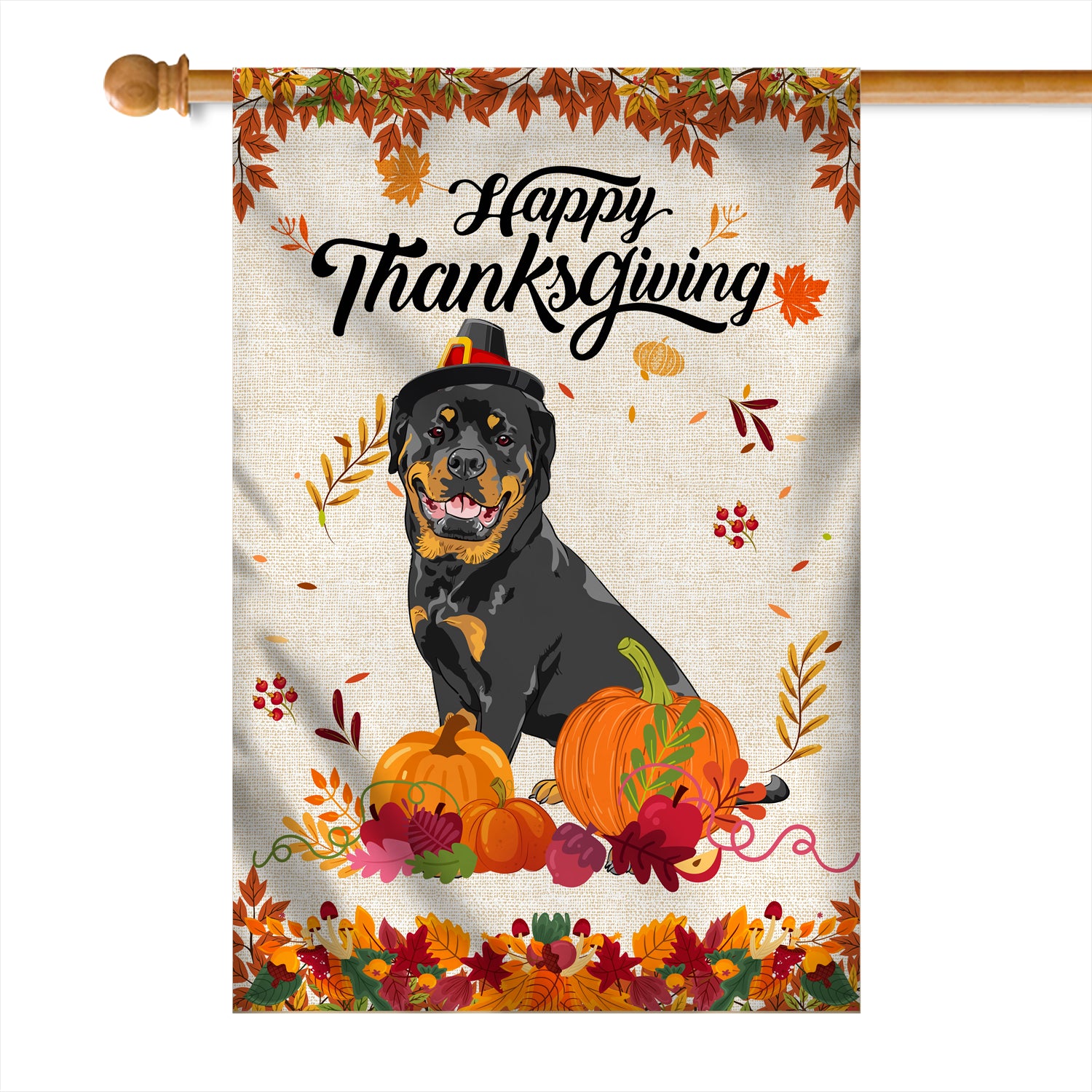 Happy Thanksgiving Funny Rottweiler Flag Fall Pumpkin Farmhouse Autumn Thanksgiving | siriusteestore