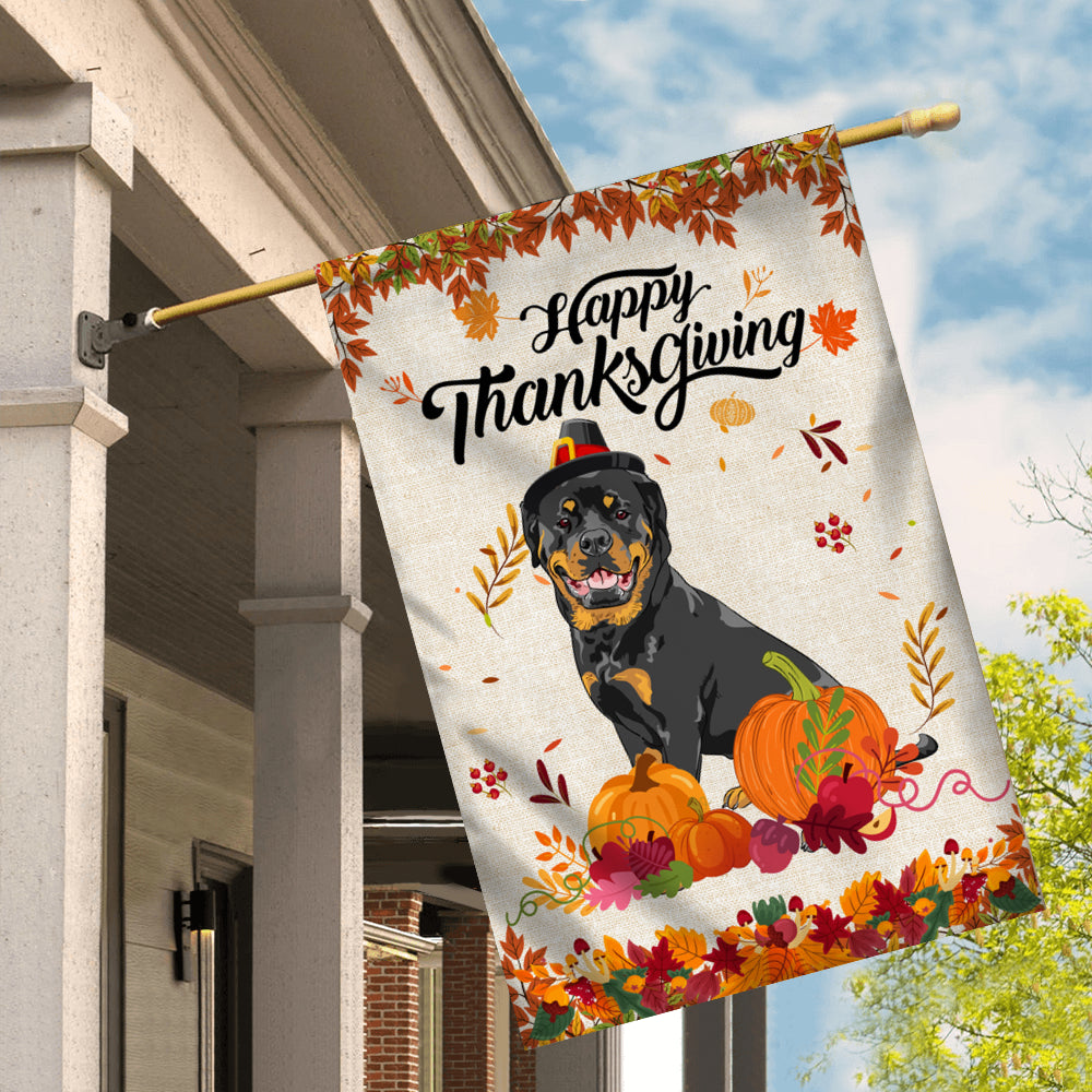 Happy Thanksgiving Funny Rottweiler Flag Fall Pumpkin Farmhouse Autumn Thanksgiving | siriusteestore