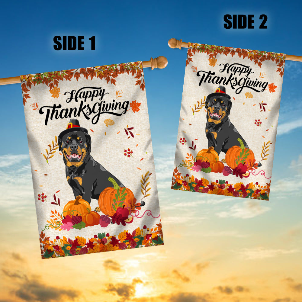 Happy Thanksgiving Funny Rottweiler Flag Fall Pumpkin Farmhouse Autumn Thanksgiving | siriusteestore