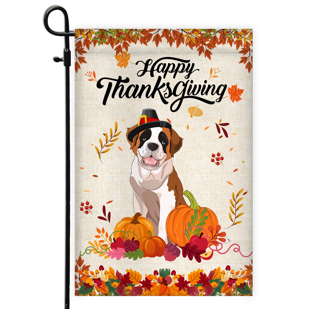 Happy Thanksgiving Funny Saint Bernard Flag Fall Pumpkin Farmhouse Autumn Thanksgiving | siriusteestore