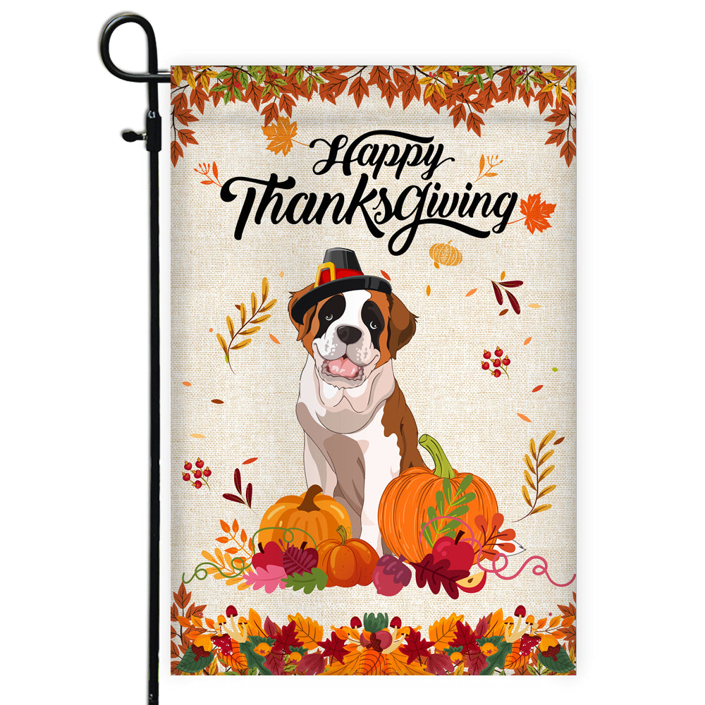 Happy Thanksgiving Funny Saint Bernard Flag Fall Pumpkin Farmhouse Autumn Thanksgiving | siriusteestore