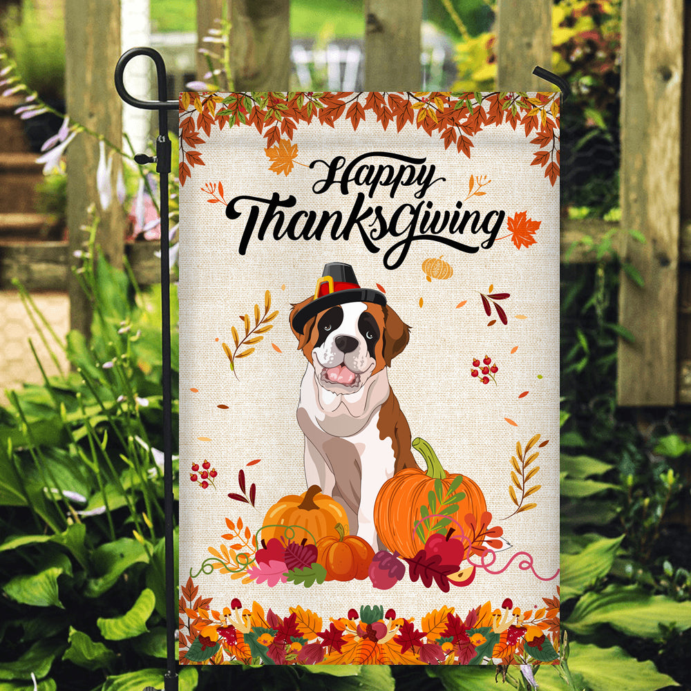Happy Thanksgiving Funny Saint Bernard Flag Fall Pumpkin Farmhouse Autumn Thanksgiving | siriusteestore