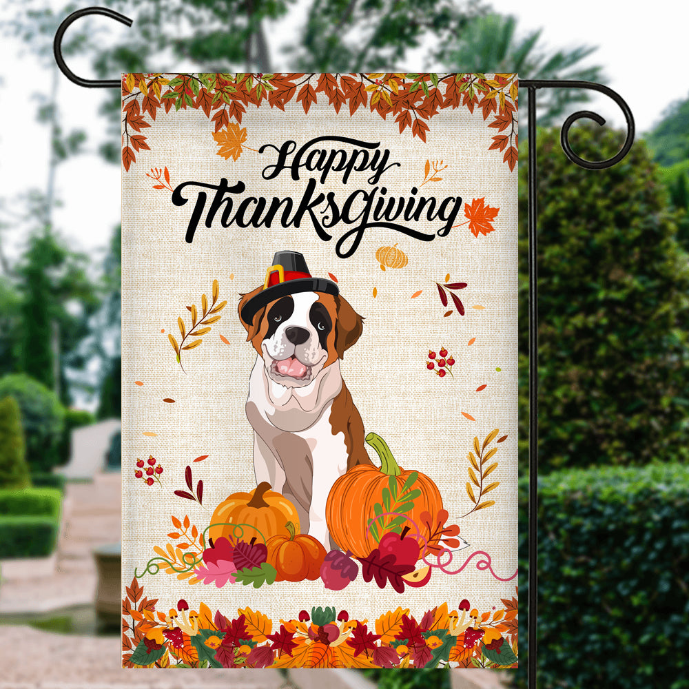 Happy Thanksgiving Funny Saint Bernard Flag Fall Pumpkin Farmhouse Autumn Thanksgiving | siriusteestore