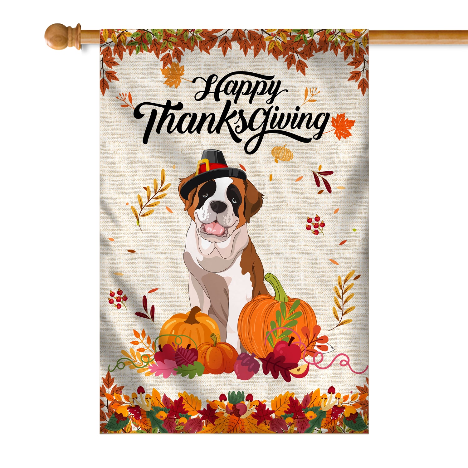 Happy Thanksgiving Funny Saint Bernard Flag Fall Pumpkin Farmhouse Autumn Thanksgiving | siriusteestore