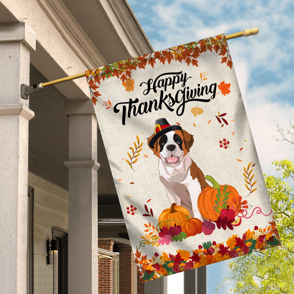 Happy Thanksgiving Funny Saint Bernard Flag Fall Pumpkin Farmhouse Autumn Thanksgiving | siriusteestore