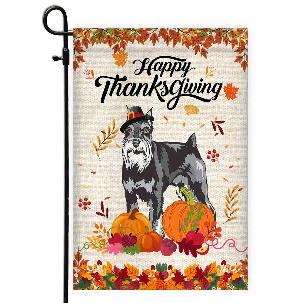 Happy Thanksgiving Funny Schnauzer Flag Fall Pumpkin Farmhouse Autumn Thanksgiving | siriusteestore