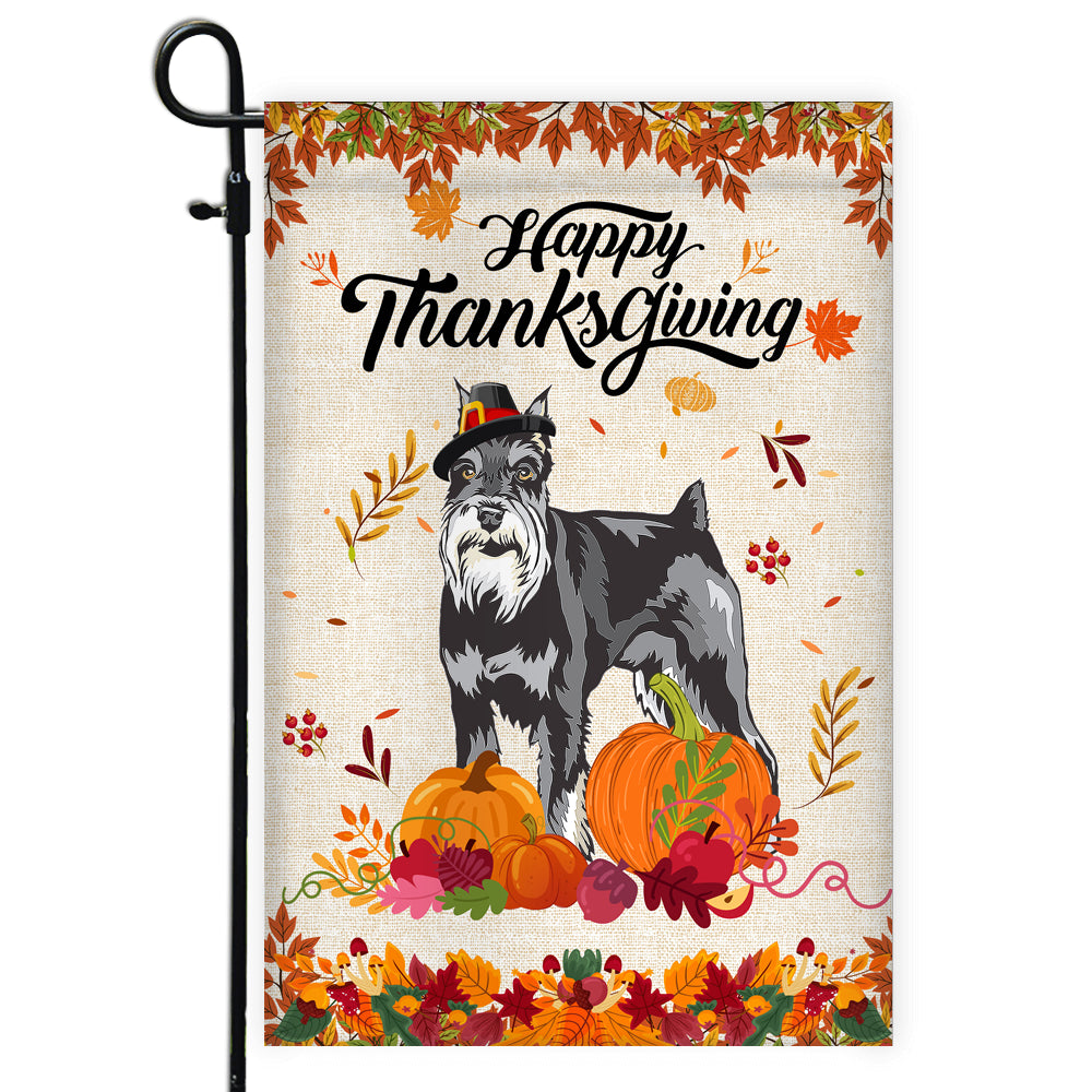 Happy Thanksgiving Funny Schnauzer Flag Fall Pumpkin Farmhouse Autumn Thanksgiving | siriusteestore