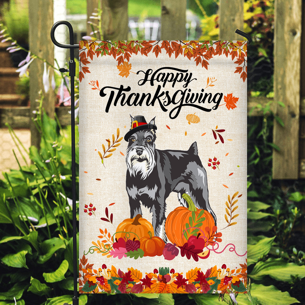 Happy Thanksgiving Funny Schnauzer Flag Fall Pumpkin Farmhouse Autumn Thanksgiving | siriusteestore