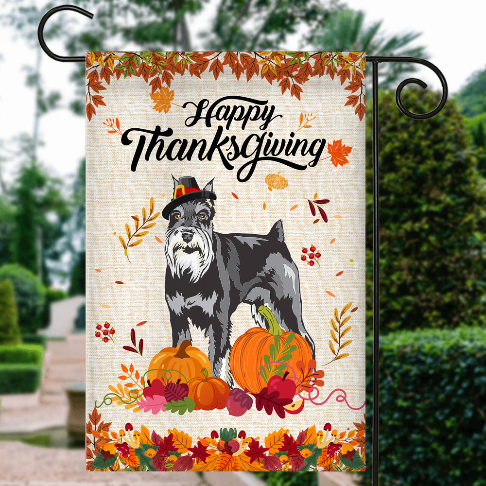 Happy Thanksgiving Funny Schnauzer Flag Fall Pumpkin Farmhouse Autumn Thanksgiving | siriusteestore