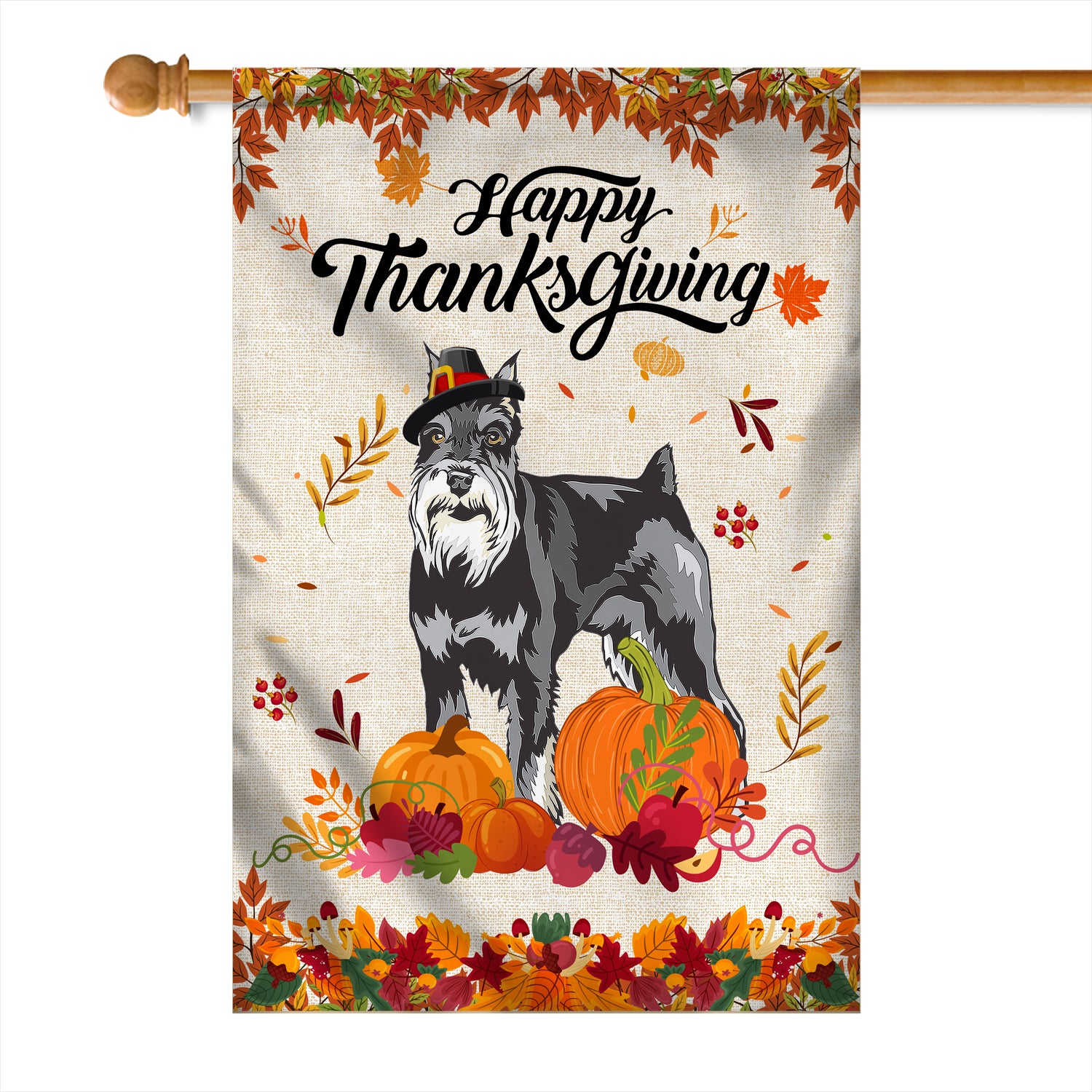 Happy Thanksgiving Funny Schnauzer Flag Fall Pumpkin Farmhouse Autumn Thanksgiving | siriusteestore