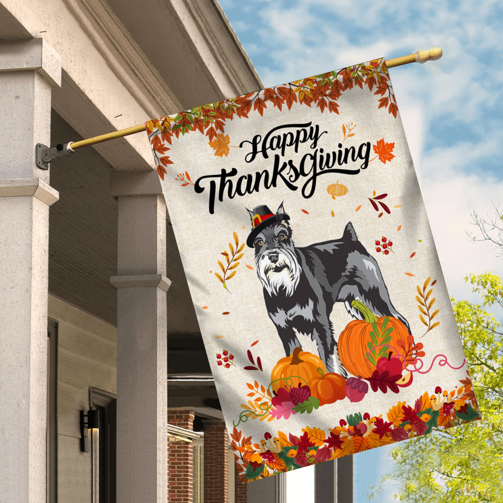 Happy Thanksgiving Funny Schnauzer Flag Fall Pumpkin Farmhouse Autumn Thanksgiving | siriusteestore