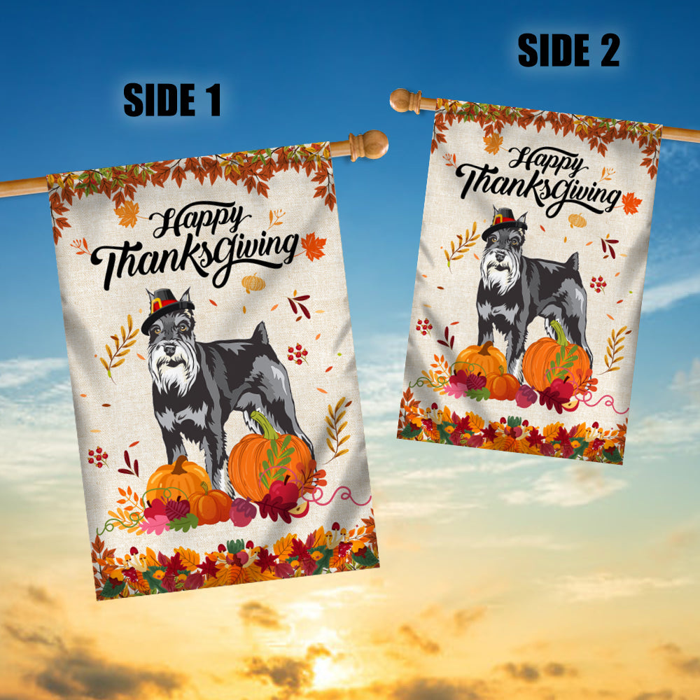 Happy Thanksgiving Funny Schnauzer Flag Fall Pumpkin Farmhouse Autumn Thanksgiving | siriusteestore