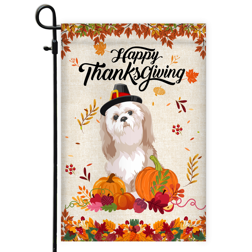 Happy Thanksgiving Funny Shih Tzu Flag Fall Pumpkin Farmhouse Autumn Thanksgiving | siriusteestore