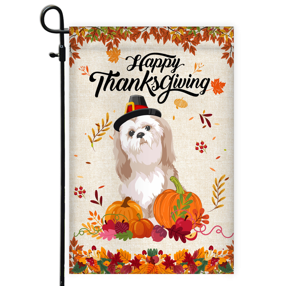 Happy Thanksgiving Funny Shih Tzu Flag Fall Pumpkin Farmhouse Autumn Thanksgiving | siriusteestore