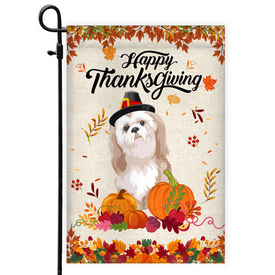 Happy Thanksgiving Funny Shih Tzu Flag Fall Pumpkin Farmhouse Autumn Thanksgiving | siriusteestore
