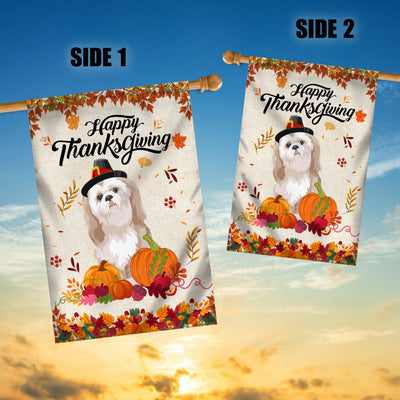 Happy Thanksgiving Funny Shih Tzu Flag Fall Pumpkin Farmhouse Autumn Thanksgiving | siriusteestore