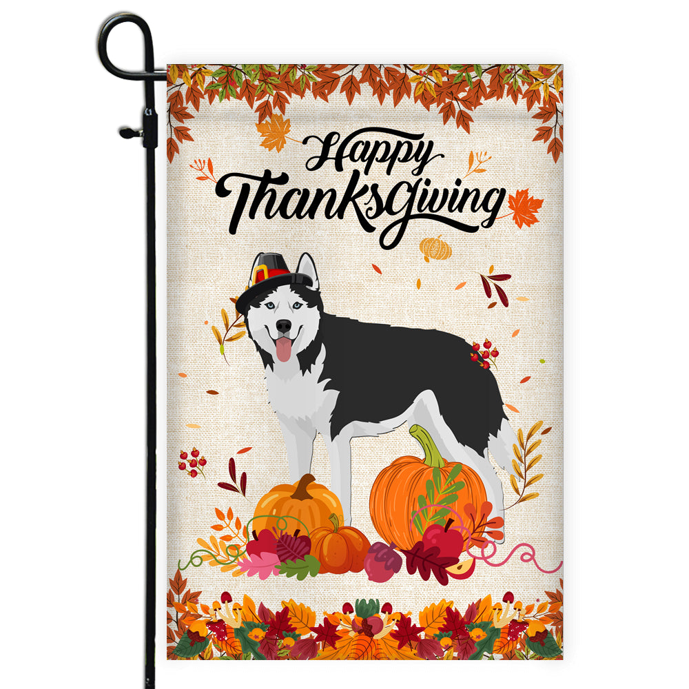 Happy Thanksgiving Funny Siberian Husky Flag Fall Pumpkin Farmhouse Autumn Thanksgiving | siriusteestore