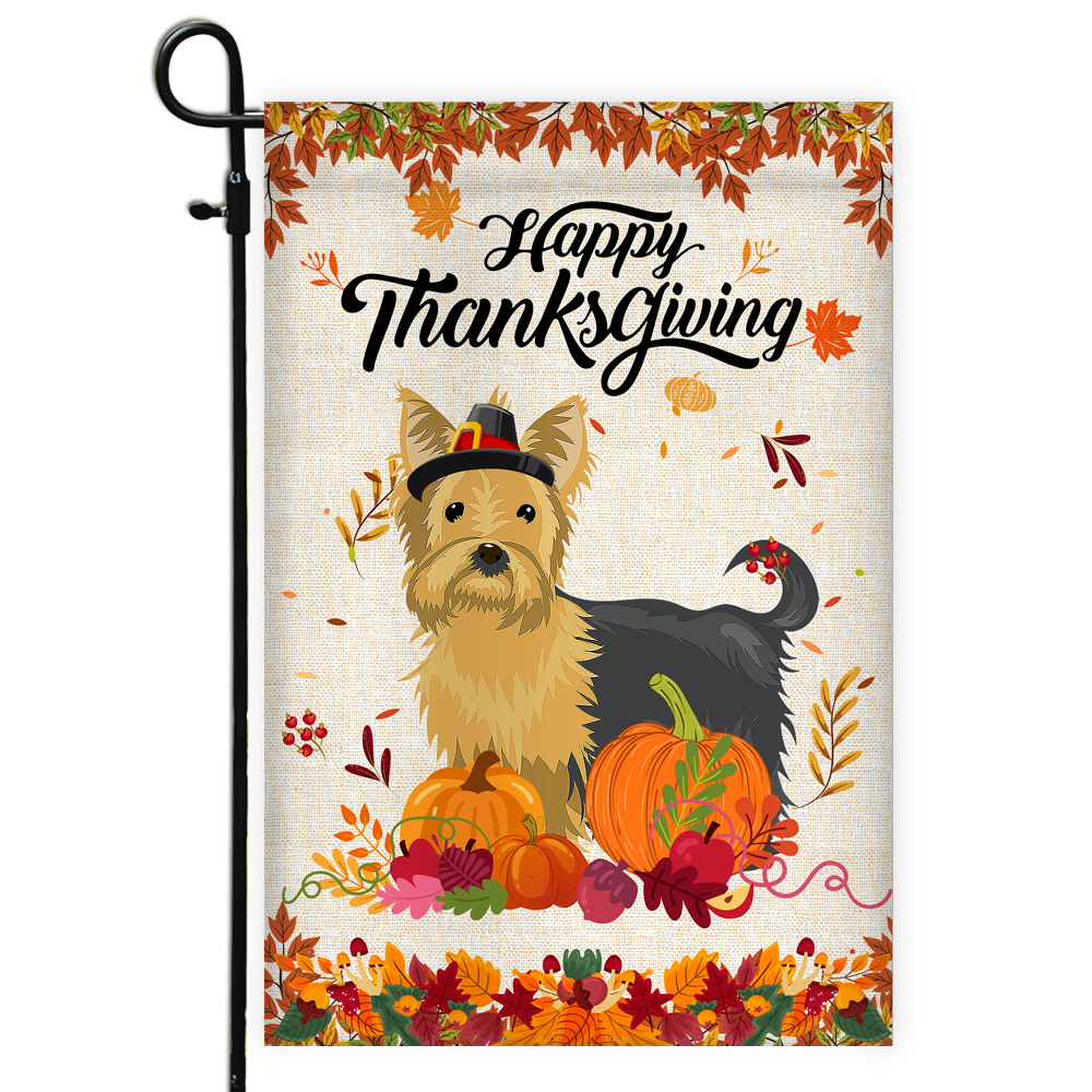 Happy Thanksgiving Funny Yorkie Flag Fall Pumpkin Farmhouse Autumn Thanksgiving | siriusteestore