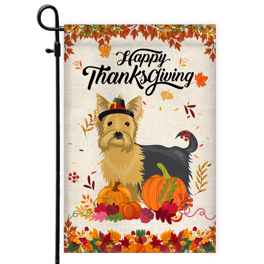 Happy Thanksgiving Funny Yorkie Flag Fall Pumpkin Farmhouse Autumn Thanksgiving | siriusteestore
