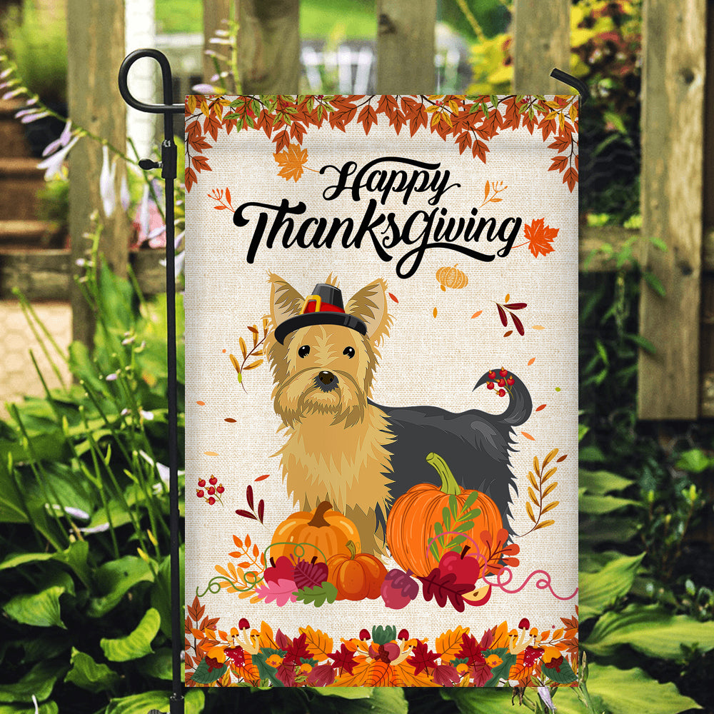 Happy Thanksgiving Funny Yorkie Flag Fall Pumpkin Farmhouse Autumn Thanksgiving | siriusteestore