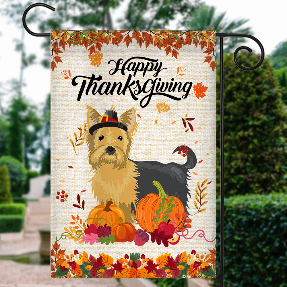 Happy Thanksgiving Funny Yorkie Flag Fall Pumpkin Farmhouse Autumn Thanksgiving | siriusteestore